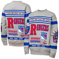 Sweat-shirt ras du cou en polaire imprimé allover Mitchell & Ness gris chiné des Rangers de New York