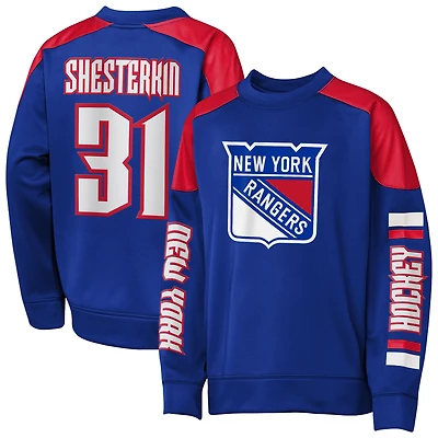 Youth Outerstuff Igor Shesterkin Blue New York Rangers Best Defense Name & Number Crewneck Sweatshirt