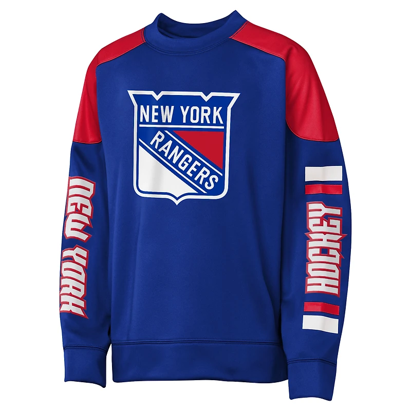 Sweat-shirt ras du cou bleu Youth Outerstuff Mika Zibanejad, meilleur défenseur des Rangers de New York, avec nom et numéro