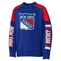 Sweat-shirt ras du cou bleu Youth Outerstuff Mika Zibanejad, meilleur défenseur des Rangers de New York, avec nom et numéro