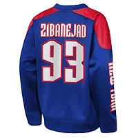 Sweat-shirt ras du cou bleu Youth Outerstuff Mika Zibanejad, meilleur défenseur des Rangers de New York, avec nom et numéro