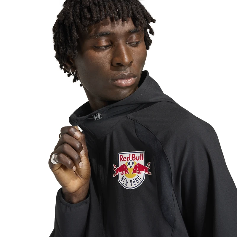 Coupe-vent à capuche zippé adidas New York Red Bulls Tiro Travel pour homme, noir