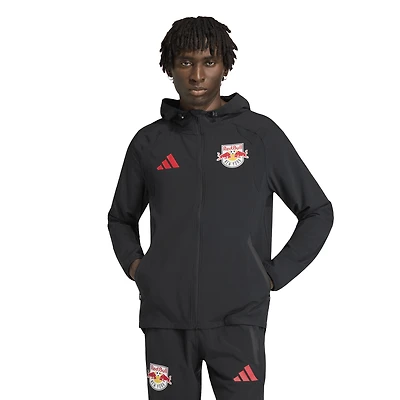 Men's adidas  Black New York Red Bulls Tiro Travel Full-Zip Hooded Windbreaker