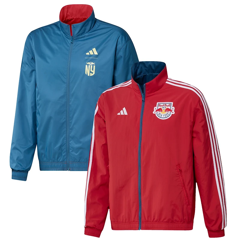 Veste réversible à fermeture éclair pour homme des New York Red Bulls 2023 On-Field Anthem adidas rouge/gris