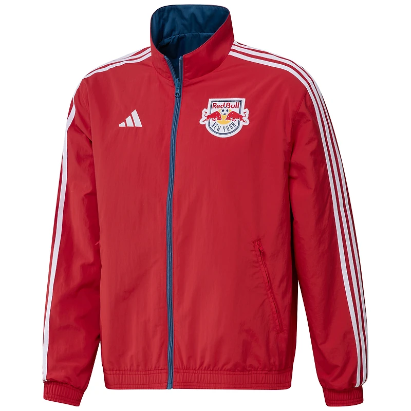Veste réversible à fermeture éclair pour homme des New York Red Bulls 2023 On-Field Anthem adidas rouge/gris