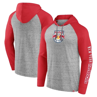 Men's Fanatics Steel New York Red Bulls Deflection Raglan Pullover Hoodie