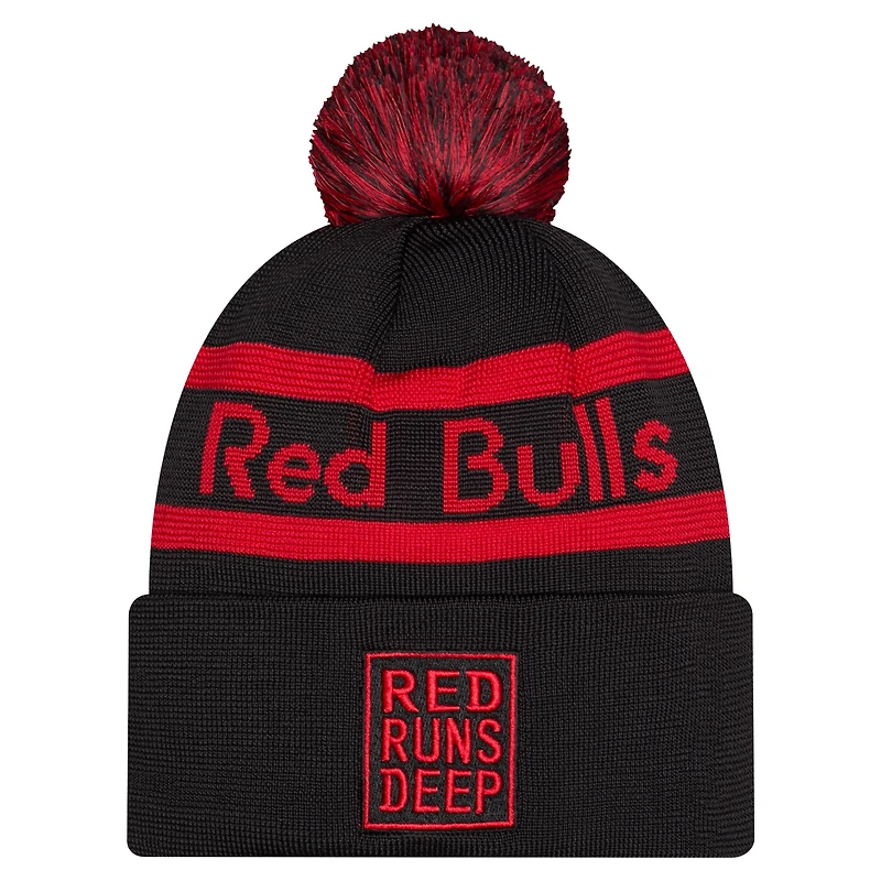 Men's New Era Black New York Red Bulls 2026 Jersey Hook Cuffed Knit Hat with Pom