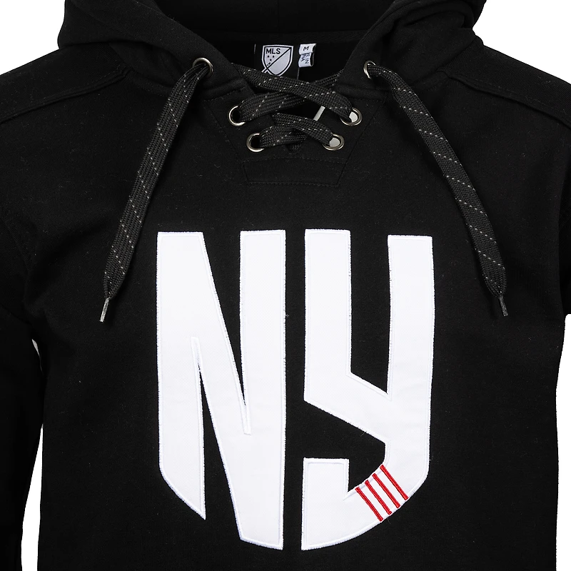 Men's Sport Design Sweden Black New York Red Bulls  Hat Trick Hockey Lace-Up Pullover Hoodie