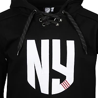 Men's Sport Design Sweden Black New York Red Bulls  Hat Trick Hockey Lace-Up Pullover Hoodie