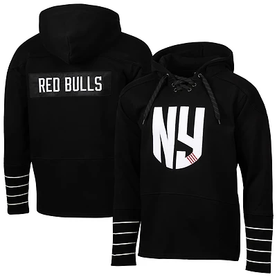 Men's Sport Design Sweden Black New York Red Bulls  Hat Trick Hockey Lace-Up Pullover Hoodie