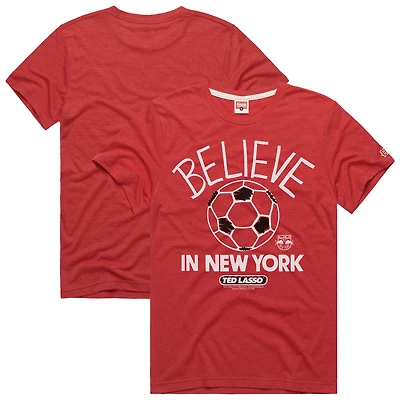 T-shirt unisexe rouge hommage New York Red Bulls MLS x Ted Lasso Believe Graphic Tri-Blend