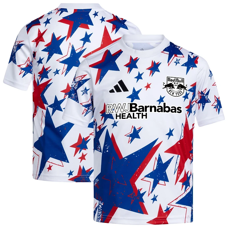 Maillot d'avant-match adidas blanc New York Red Bulls 2026 Americana pour jeunes