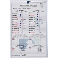 Feuille de composition d'équipe utilisée par les Yankees de New York lors du match contre les Athletics le 9 avril 2026