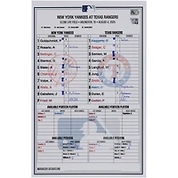 Carte de composition des Yankees de New York lors du match contre les Rangers du Texas, le 4 août 2025