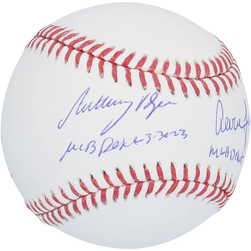Aaron Judge & Anthony Volpe New York Yankees Autographed Baseball with 2x MLB Debut Inscriptions - Limited Edition of 24