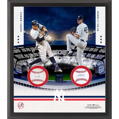 Collage de deux balles de baseball encadrées signées par Aaron Judge et Gerrit Cole des Yankees de New York