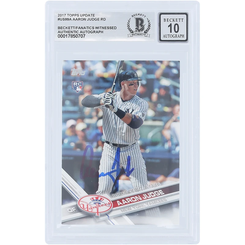 Aaron Judge New York Yankees Autographed 2017 Topps Update MLB #US99 Beckett Fanatics Witnessed Authenticated 10 Rookie Card
