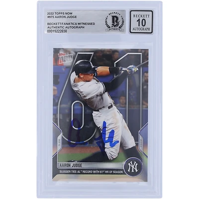 Aaron Judge New York Yankees Autographié Topps 2022 Maintenant 61e HR #975 Beckett Fanatics Witnessed Authenticated 10 Card