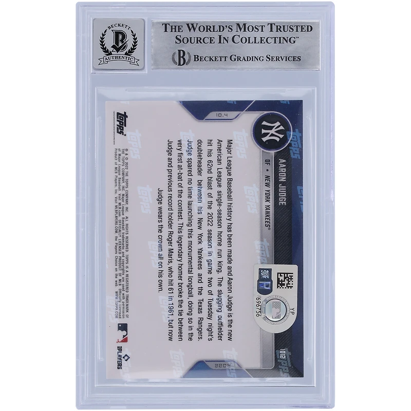 Aaron Judge New York Yankees Autographié 2022 Topps Now HR 606162 Set #9299751012 Beckett Fanatics Witnessed Authenticated 10 Card