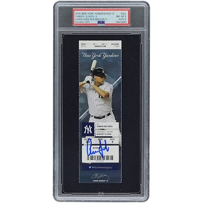 Billet autographié par Aaron Judge des Yankees de New York, daté du 13 août 2016, pour son premier coup de circuit en MLB (n° 1), authentifié par PSA (8/8).
