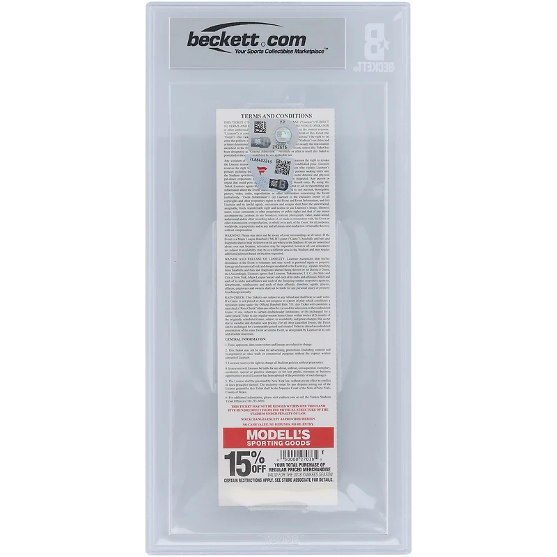 Aaron Judge New York Yankees Fastest Player in MLB History to Reach 70 Home Runs Judge Image on Ticket Beckett Fanatics Witnessed Authenticated 7/10 Ticket from May 26, 2018 with "Fastest to 70 HR" Inscription
