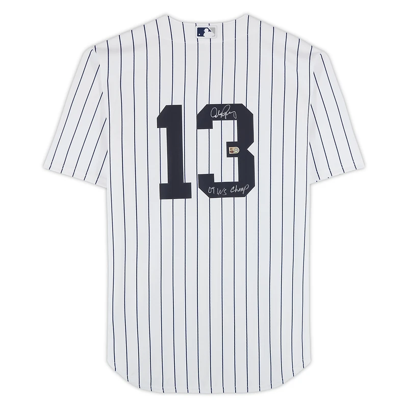 Maillot réplique blanc Nike autographié par Alex Rodriguez des Yankees de New York avec inscription « Champion des World Series 2009 »