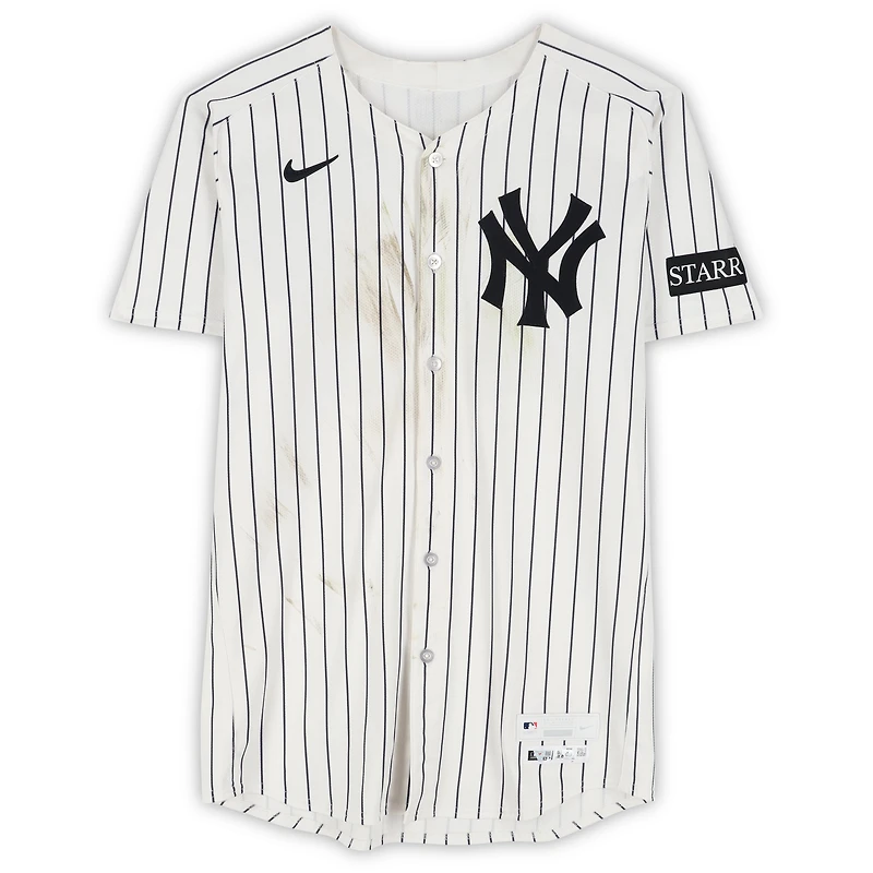 Amed Rosario New York Yankees Game-Used #14 White Pinstripe Nike Jersey vs. Toronto Blue Jays on October 8, 2025 - ALDS Game 4