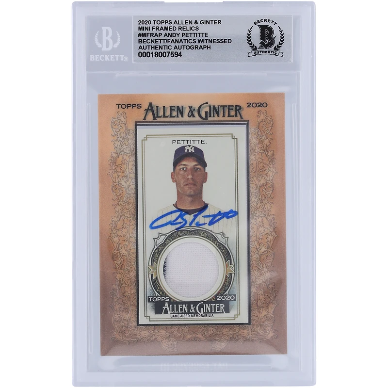 Andy Pettitte  Autographed 2020 Topps Allen & Ginter Mini Framed White Pinstripe Two-Color Relic #MFR-AP Beckett Fanatics Witnessed Authenticated 10 Card