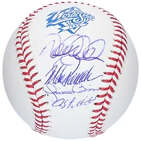 Andy Pettitte Derek Jeter Jorge Posada et Mariano Rivera Logo dédicacé des Yankees de New York pour la Série mondiale 1999