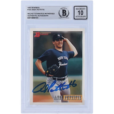Andy Pettitte New York Yankees Autographié 1993 Bowman Série 1 #103 Beckett Fanatics Witnessed Authenticated 10 Rookie Card