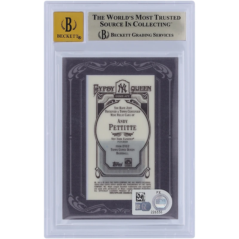 Andy Pettitte New York Yankees Autographié 2012 Topps GQ Encadré Mini Jersey Relic #GQMR-APE Beckett Fanatics Witnessed Authenticated 9.5/10 Card