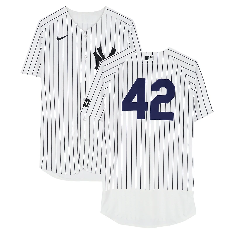 Angel Chivilli New York Yankees Player-Worn #42 White Pinstripe Jersey vs. Los Angeles Angels on April 15, 2026 - Jackie Robinson Day