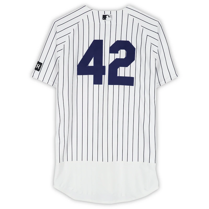 Angel Chivilli New York Yankees Player-Worn #42 White Pinstripe Jersey vs. Los Angeles Angels on April 15, 2026 - Jackie Robinson Day