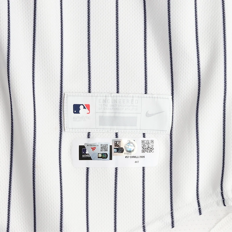 Angel Chivilli New York Yankees Player-Worn #42 White Pinstripe Jersey vs. Los Angeles Angels on April 15, 2026 - Jackie Robinson Day