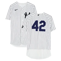 Angel Chivilli New York Yankees Player-Worn #42 White Pinstripe Jersey vs. Los Angeles Angels on April 15, 2026 - Jackie Robinson Day