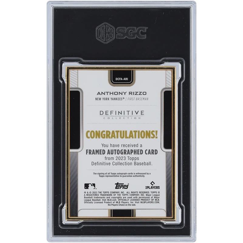 Anthony Rizzo New York Yankees Autographed 2023 Topps Definitive Collection Framed #DCFA-ARI #7/30 SGC Authenticated 9/10 Card