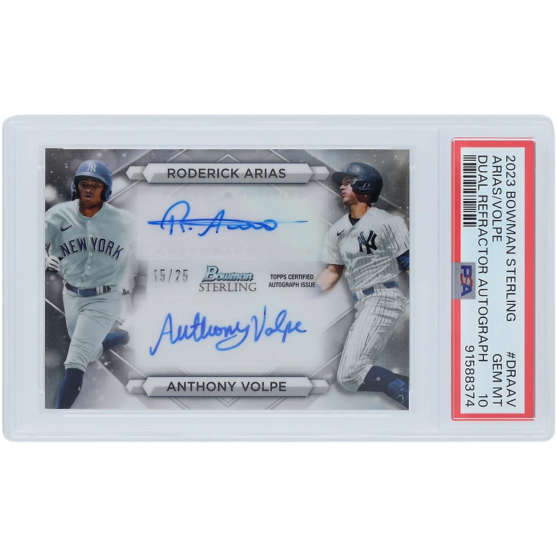 Anthony Volpe & Roderick Arias New York Yankees Autographed 2023 Bowman Sterling Dual Sigs #DRA-AV #15/25 PSA Authenticated 10 Rookie Card