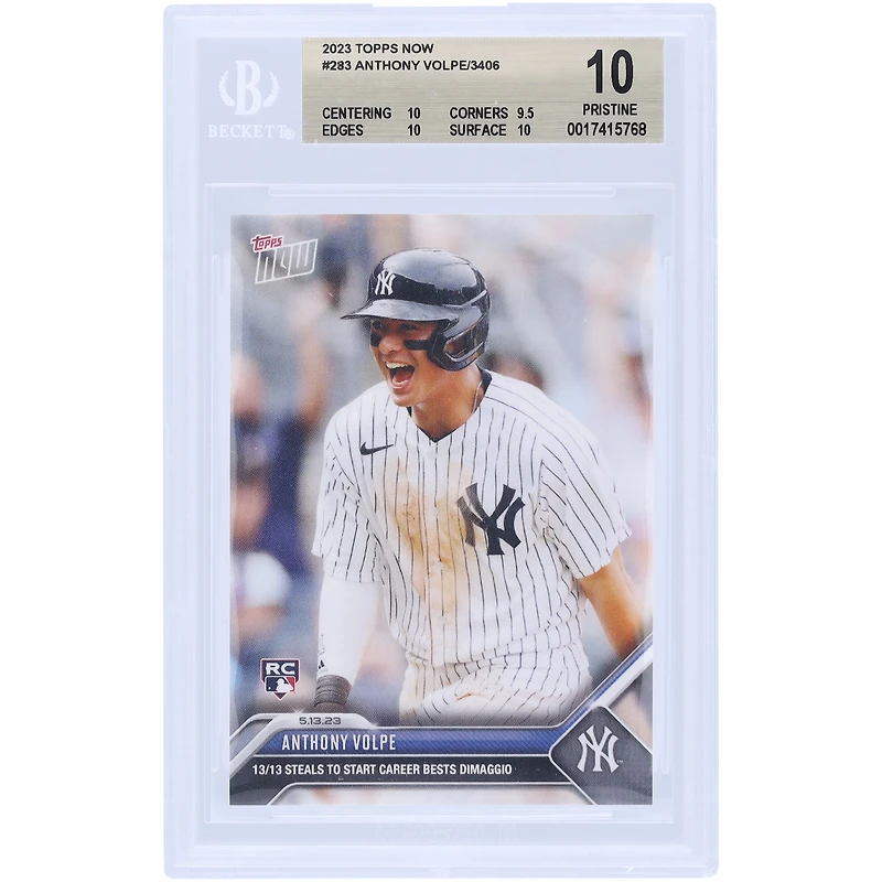 Anthony Volpe New York Yankees 2023 Topps Now 13/13 Steals To Start Career Bests DiMaggio #283 BGS Authenticated 10 Rookie Card - 10,9.5,10,10 Subgrades