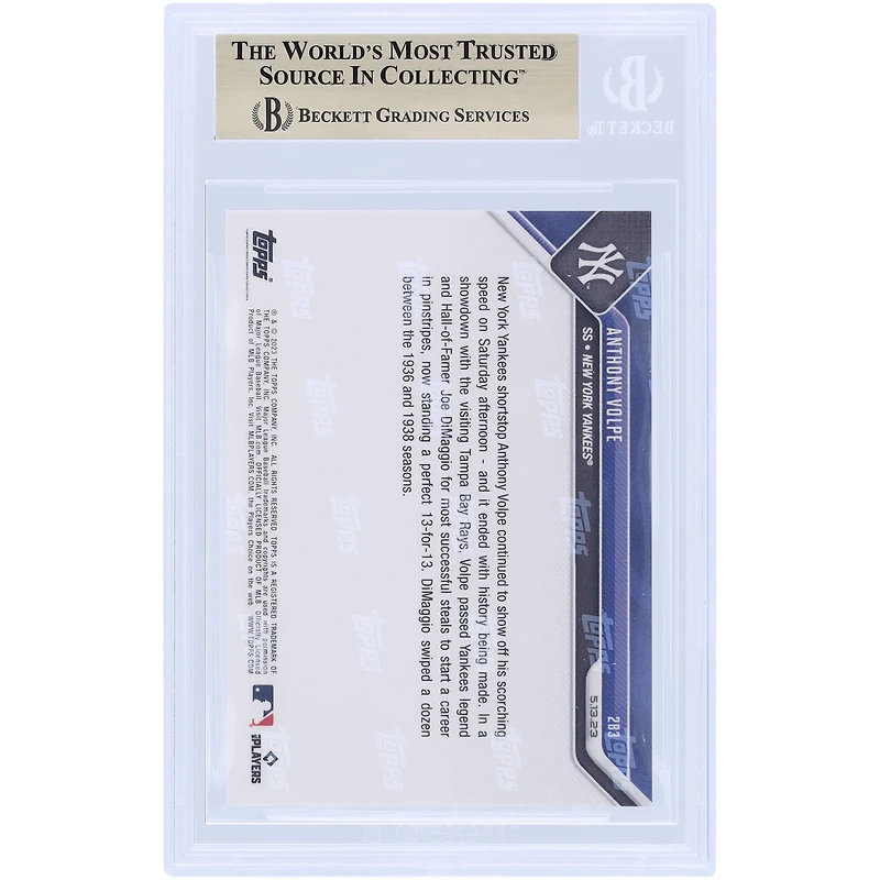 Anthony Volpe New York Yankees 2023 Topps Now 13/13 Steals To Start Career Bests DiMaggio #283 BGS Authenticated 10 Rookie Card - 10,9.5,10,10 Subgrades