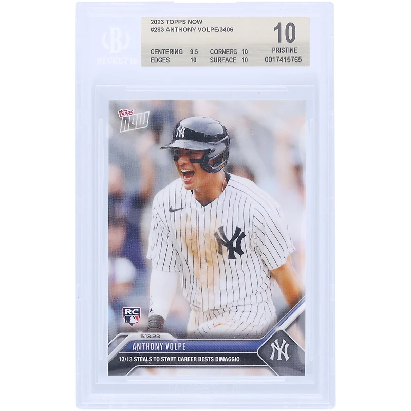 Anthony Volpe New York Yankees 2023 Topps Now 13/13 Steals To Start Career Bests DiMaggio #283 BGS Authenticated 10 Rookie Card - 9.5,10,10,10 Subgrades