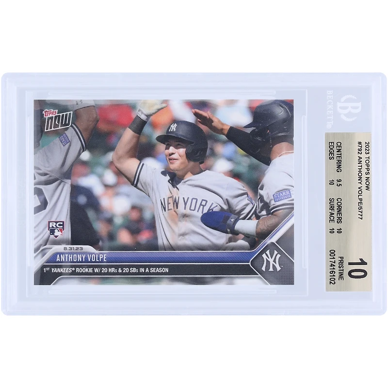 Anthony Volpe New York Yankees 2023 Topps Now 1st Yankees Rookie w/ 20 HR's & 20 SB's in a Season #792 BGS Authenticated 10 Rookie Card - 9.5,10,10,10 Subgrades