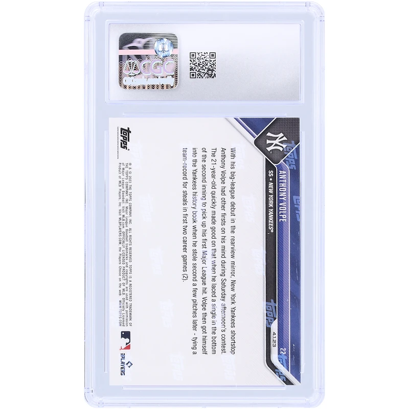 V106832 Yankee Anthony Volpe New York Yankees 2023 Topps recueille maintenant le 1er coup sûr et entre dans le livre des records des Yankees #22 CGC Carte recrue authentifiée 9.5 11 Anthony Volpe UNS TPP CARTES À ÉCHANGER 45664 COLTRC CC01BB1605 #145