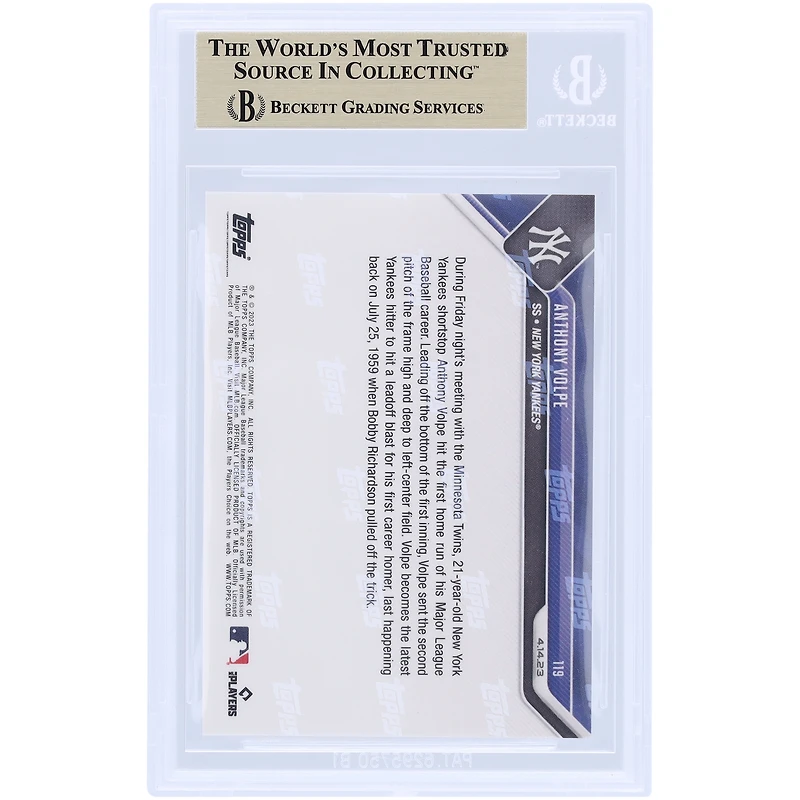 Anthony Volpe New York Yankees 2023 Topps Now Leads Off & Hits 1st MLB HR in 1st Inning #119 BGS Authenticated 9.5 Rookie Card