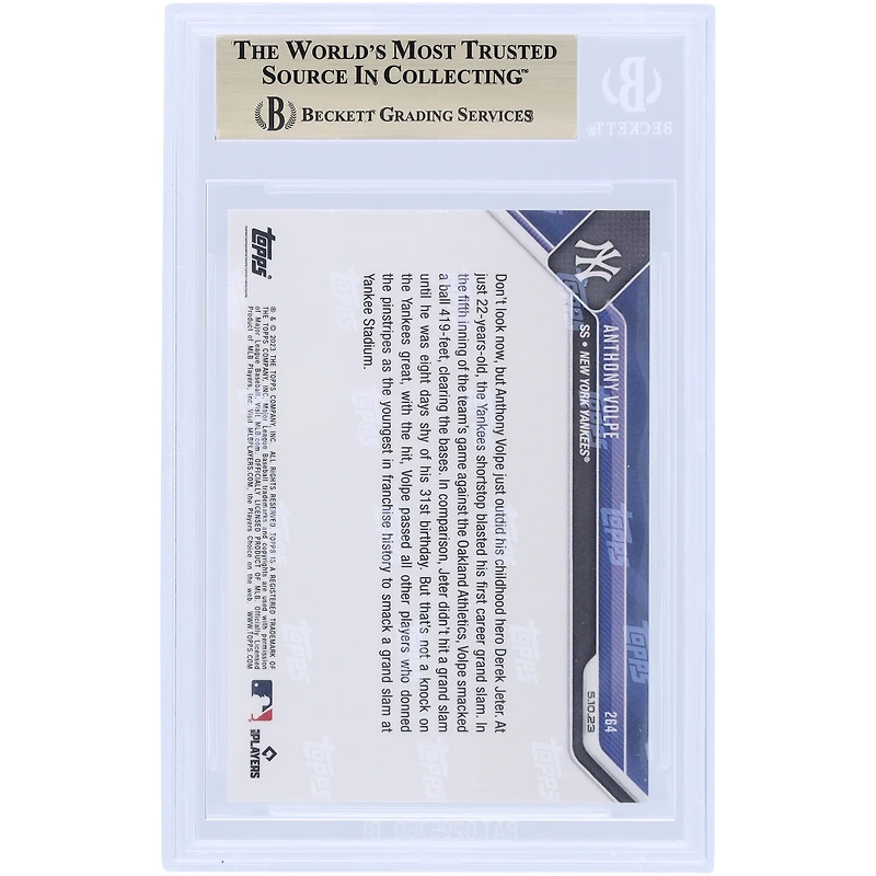 Anthony Volpe New York Yankees 2023 Topps Now Yankees Rookie Blast 1st Career Grand Slam #264 BGS Authenticated 10 Rookie Card - 10,10,10,9.5 Subgrades