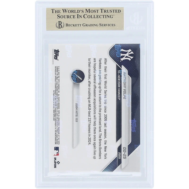 Carte Anthony Volpe des Yankees de New York 2025 Topps Now Road to Opening Day #OD-25, authentifiée BGS 9.5