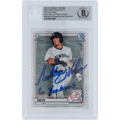 Anthony Volpe New York Yankees Autographié 2020 Bowman Chrome Mega Box Prospects 1er Bowman #BCP-139 Beckett Fanatics a été témoin d'une carte authentifiée avec l'inscription « Go Yankees »