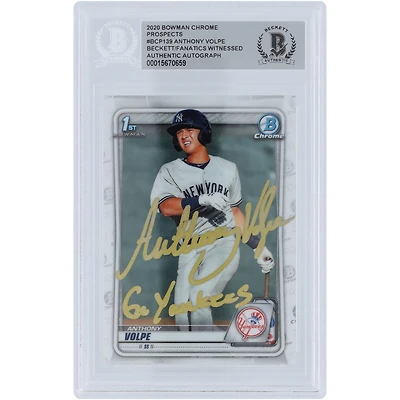 Anthony Volpe New York Yankees Autographié 2020 Bowman Chrome Prospects 1er Bowman Gold Ink #BCP-139 Beckett Fanatics Witnessed Authenticed Card avec l'inscription "Go Yankees"