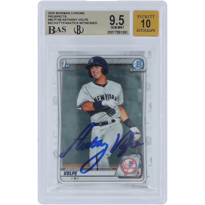 Anthony Volpe New York Yankees Autographed 2020 Bowman Chrome Prospects #BCP-139 Beckett Fanatics Witnessed Authenticated /10 Card