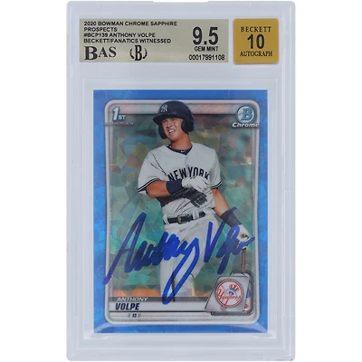 Anthony Volpe New York Yankees Autographié 2020 Bowman Chrome Prospects Sapphire #BCP-139 Beckett Fanatics Witnessed Authenticated 9.5/10 Card
