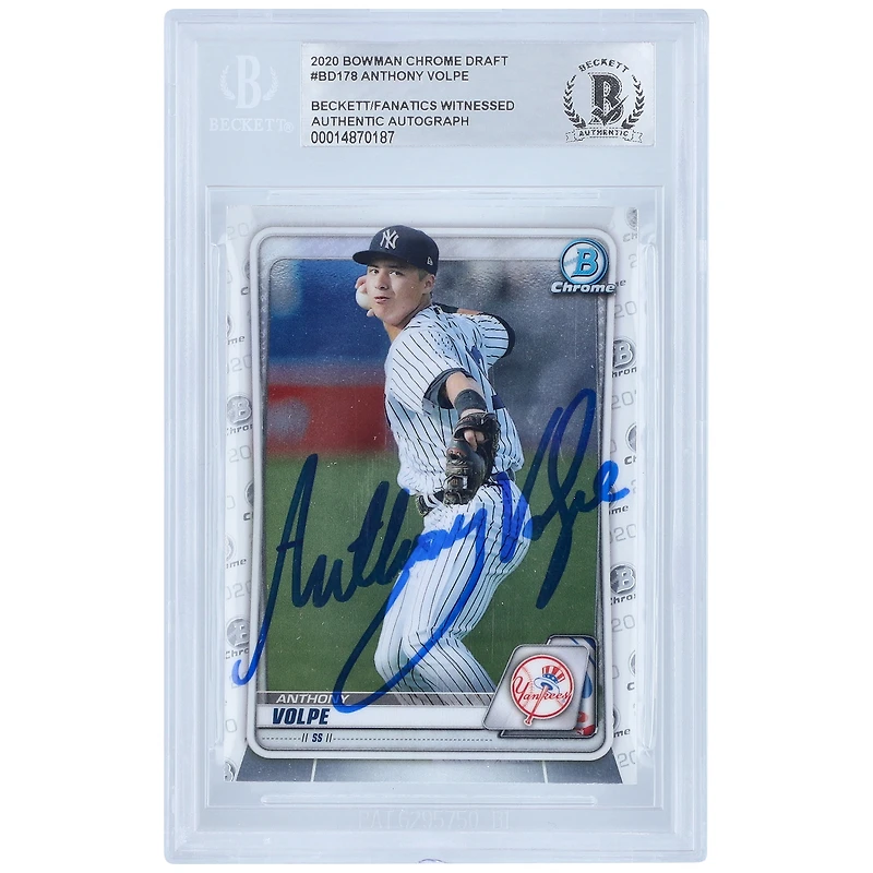 Carte authentifiée par Anthony Volpe (New York Yankees) - Collection Bowman Draft Chrome 2020, numéro BD-178, certifiée par Beckett Fanatics Witnessed